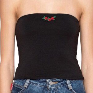 Brandy Melville Black tube top with red rose embroidery